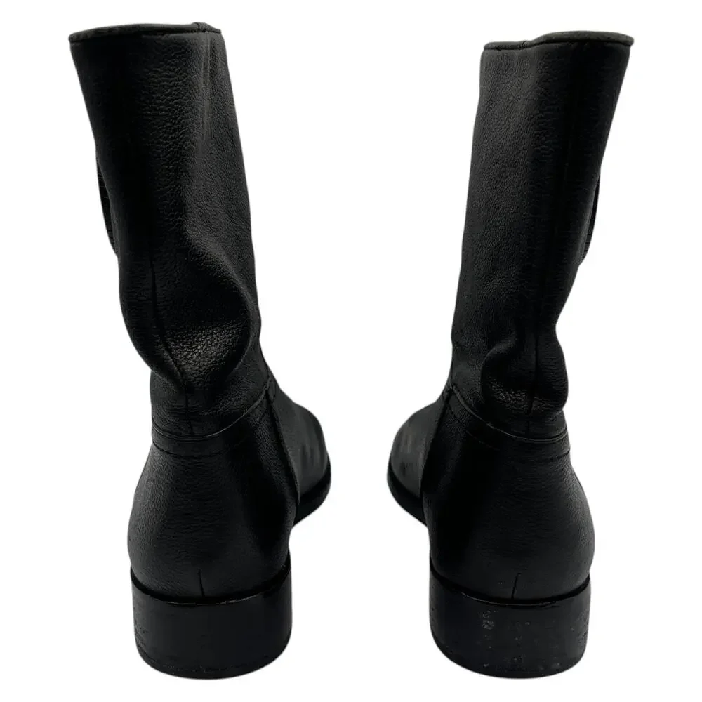 Tory Burch Hallie Mid Shaft Leather Moto Riding Boots Booties Black Size 6.5M